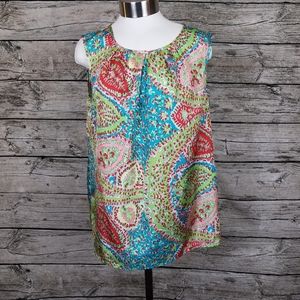 Talbots Silky Button Up Back Pleated Neck Sleeveless Top Size 14Pit to pit app